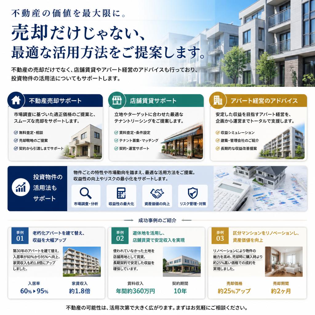 店舗賃貸やアパート経営の実績